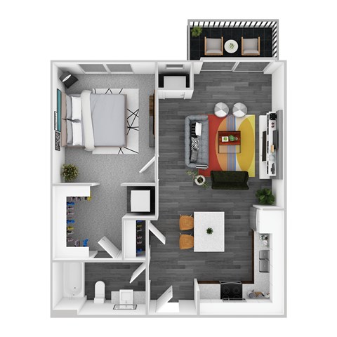 Floor plan for 1 bed, 1 bath, 670 sqft